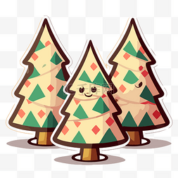 圣诞树剪贴画图片_贴纸集三棵圣诞树剪贴画 向量