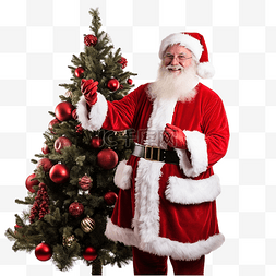 圣诞树上穿着红色西装留着白胡子
