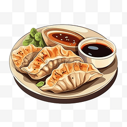 美食海报插画图片_饺子日本传统食品亚洲饺子海报插