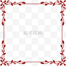 红色复古简约花纹装饰相框树叶边
