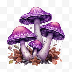 迷幻水彩图片_紫色蘑菇簇png插图