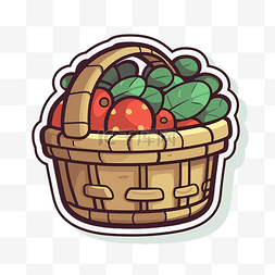 一篮子草莓和蔬菜剪贴画的插图 