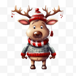 可爱的驯鹿图片_可爱的驯鹿穿着丑陋的圣诞毛衣卡