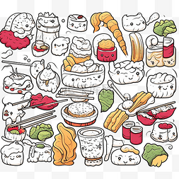 东方美食风格图片_卡通风格涂鸦日本料理的插图