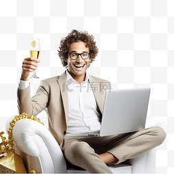 印度服图片_快乐的程序员喝着香槟，伸出手来