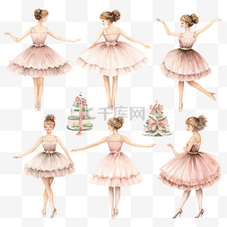 芭蕾短裙图片_芭蕾舞演员和圣诞节复古元素水彩