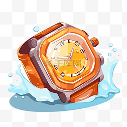 水手表图片_watche剪贴画 橙色手表与水溅水卡