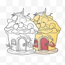 儿童着色书插画柠檬蛋糕屋