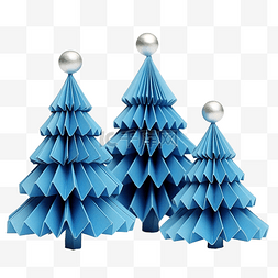 砍树图片_蓝纸折纸圣诞树，银球装饰