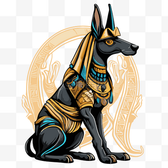 阿努比斯剪贴画埃及狗在金色埃及纹身在黑暗背景矢量卡通