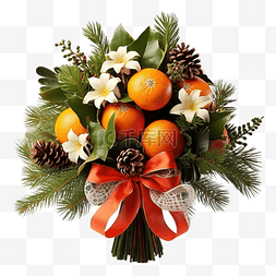 圣诞花束用橙子和冷杉树枝