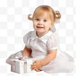 穿着白色连衣裙的可爱孩子在圣诞