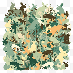 白色背景卡通片中森林中兔子的迷