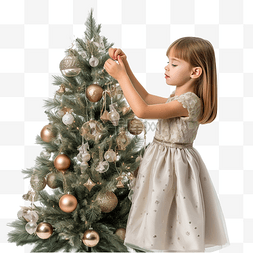 室内小装饰品图片_穿着漂亮裙子的小女孩在圣诞树上