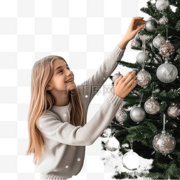 少女礼物盒图片_美丽的少女装饰屋里的圣诞树