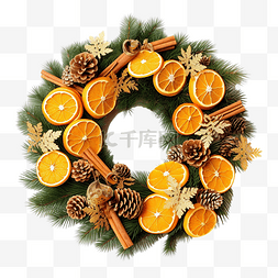 干柠檬图片_圣诞花环，干柠檬，杉树和球