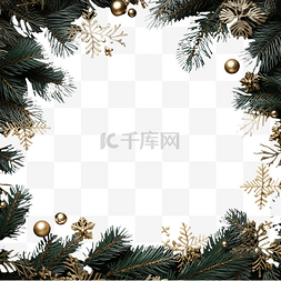 树枝雪花图片_圣诞边框由逼真的松枝制成，黑色