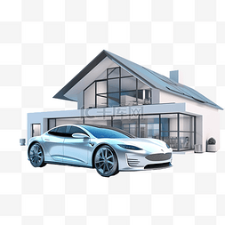 智能家居背景素材图片_3d 插图电动汽车在智能家居套装