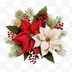新年小标题图片_圣诞花卉小插图与一品红和松枝