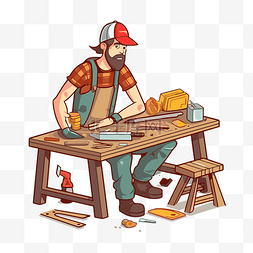 木匠剪贴画插图描绘了木匠在桌子