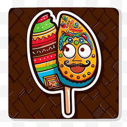 墨西哥小镇图片_棕色背景上的彩色棒棒糖脸贴纸 