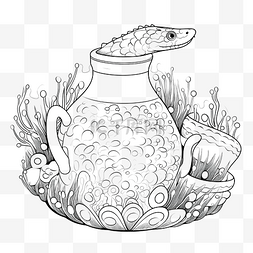 一条海鳗从珊瑚礁上的旧罐子里游