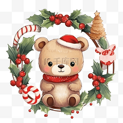 可爱的动物画图片_圣诞快乐可爱的动物画与红色浆果