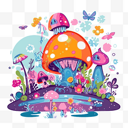 Gif图片_蘑菇卡通和花朵抽象的 gif 剪贴画