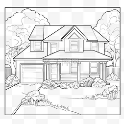 手绘线描风景图片_线条艺术手绘草图风格的房屋景观