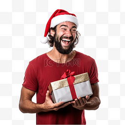 戴着圣诞帽留着胡子的家伙笑着拿