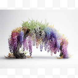 彩色紫藤树的 3d 渲染