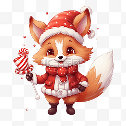 卡通冬季动物图片_可爱的卡通圣诞狐狸戴着帽子，戴