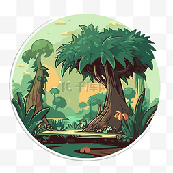 显示插图丛林场景剪贴画的圆形贴