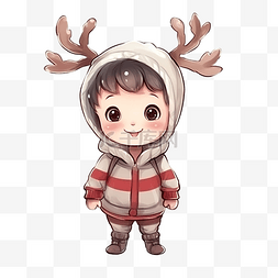 一个小男孩穿着圣诞驯鹿