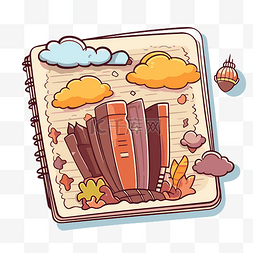 云中城市图片_笔记本和云中的卡通秋季城市场景