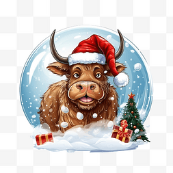 圣诞雪球里放着一堆礼物的公牛