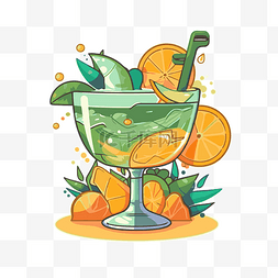 鸡尾酒剪贴画卡通饮料用水果和叶