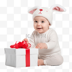 男生礼物图片_穿着圣诞套装的小男孩像一只小白
