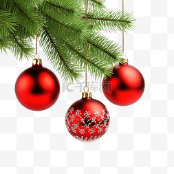 冷杉树枝上挂着的圣诞球