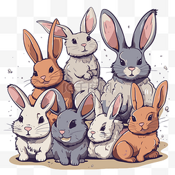 兔子剪贴画 一群兔子的卡通形象 