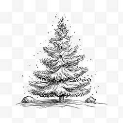 圣诞树矢量图手绘雕刻墨水素描