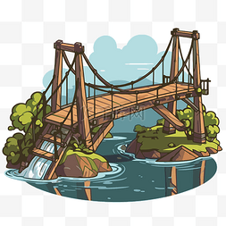 桥剪贴画卡通桥与树和瀑布 向量