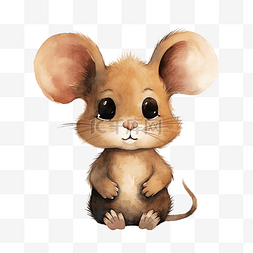 水彩小老鼠图片_小可爱的大耳朵棕色涂鸦卡通老鼠