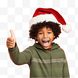 婴儿帽图片_戴着圣诞帽的非洲裔美国男孩惊讶