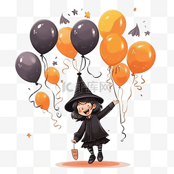 童年的欢乐图片_一个有趣的女孩把女巫帽戴在气球