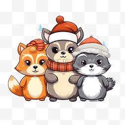 插画圣诞快乐图片_圣诞快乐季节设计中的动物卡通