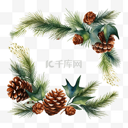 松树枝和锥体的圣诞框架
