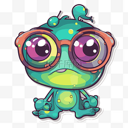 青蛙透明png图片_可爱的青蛙蜥蜴贴纸，戴着眼镜剪