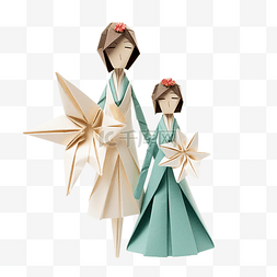 心折纸图片_母亲节和女儿折纸娃娃