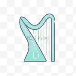 平面风格的传统蓝绿色竖琴标志 